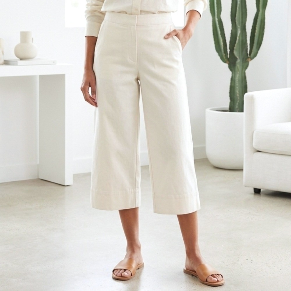 Prologue‎ Cropped Wide Leg Pants Womens 2 Cream High Waist Stretch Cotton NWT